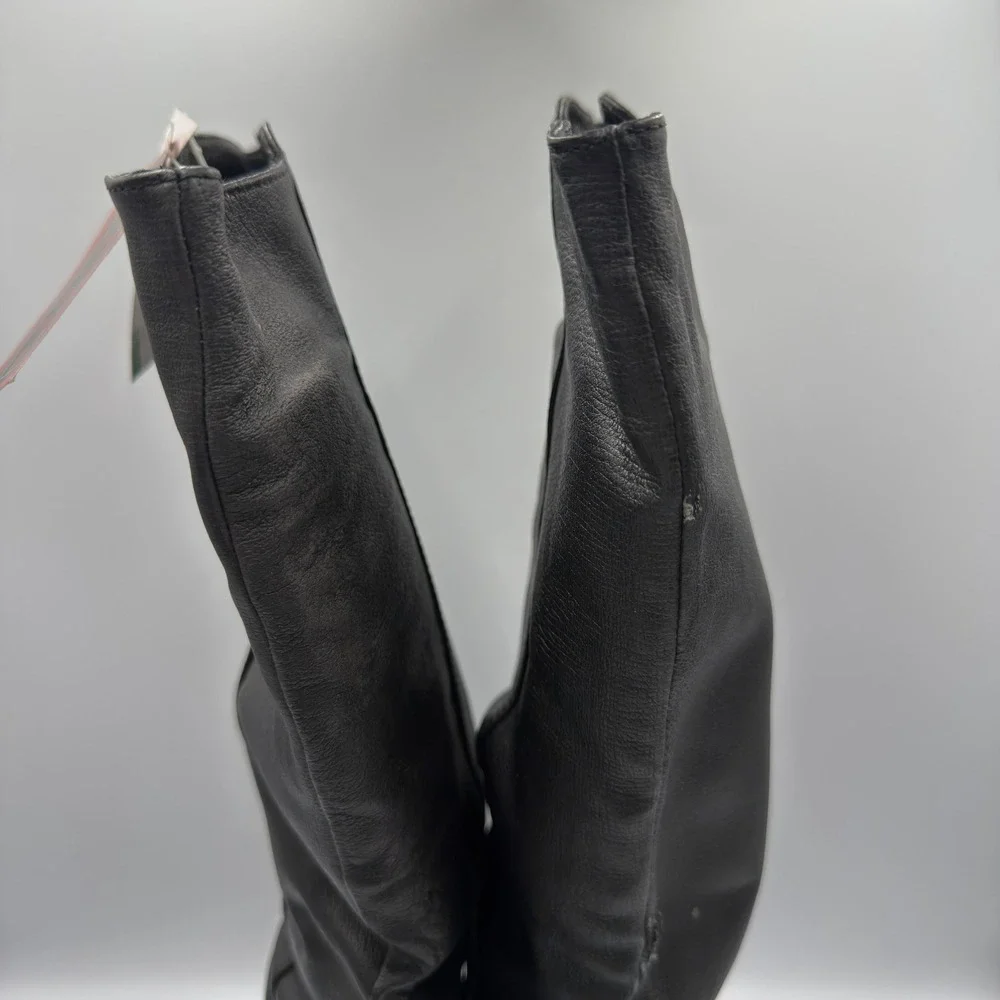 Basic Editions Womens Black Leather Slouchy Tall Boots Size 6 69910 Block Heel
